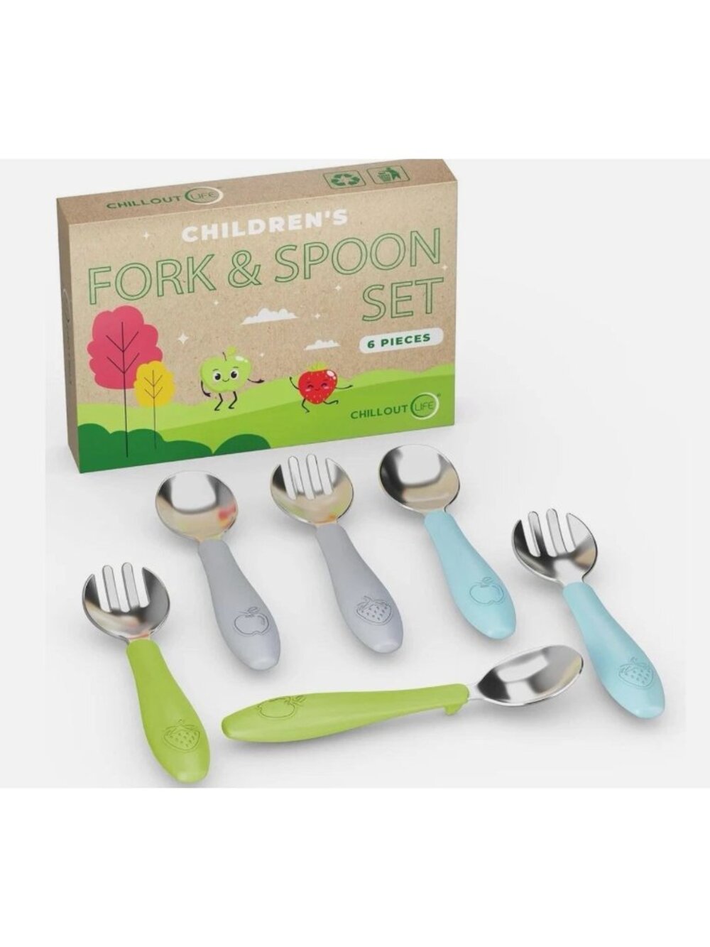 Children's 6-Piece Stainless Steel Fork & Spoon Set BPA-Free By Chillout Life